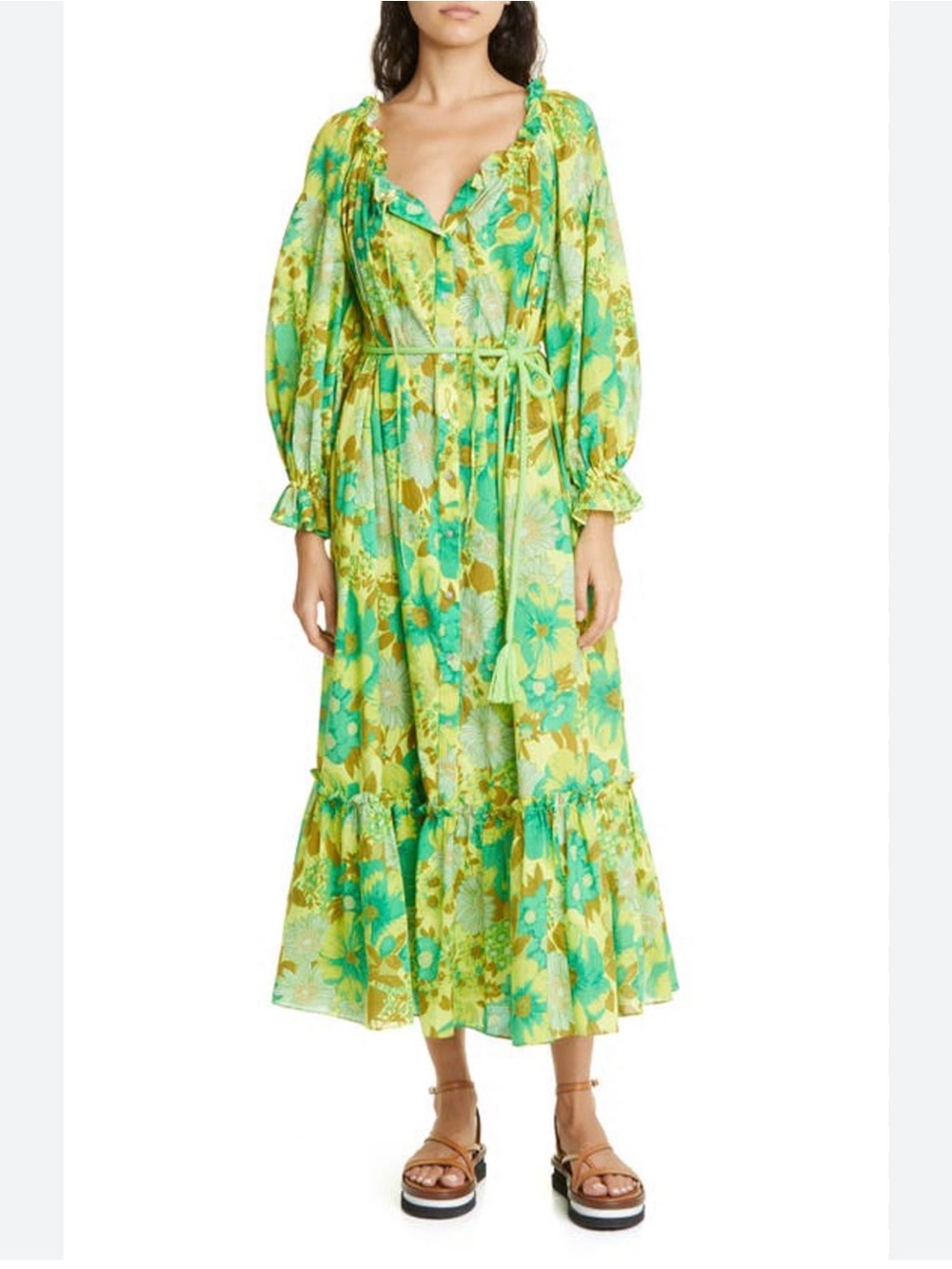 Alemais Wrenly Organic Cotton Voile Dress | Lime Floral | AU 6 / US 2